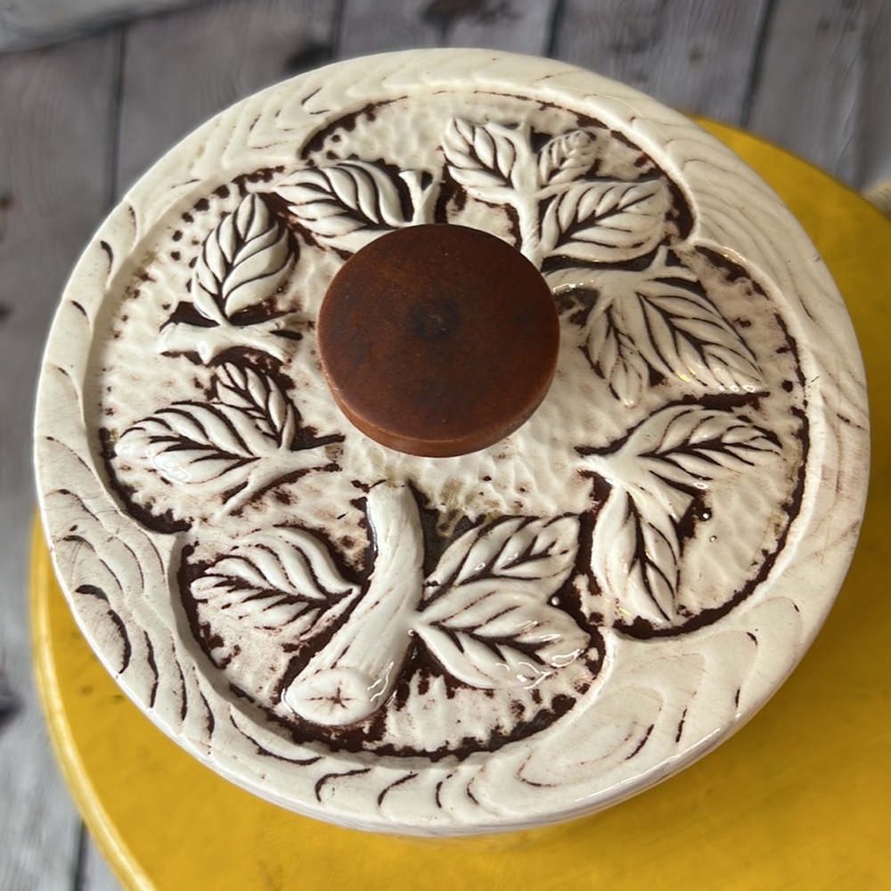 Treasure craft flour floral canister retro vintage 60s 70s BoHo bohemian wood - Picture 5 of 10